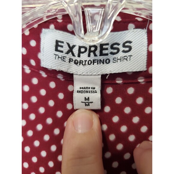Express Portofino Maroon Polka Dot Roll-Tab Sleeve Button-Up Shirt Size Medium - Picture 3 of 5